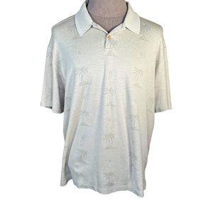 Tommy Bahama Men’s Silk Blend Tan & Sage Green Polo With Tropical Palm Trees XXL